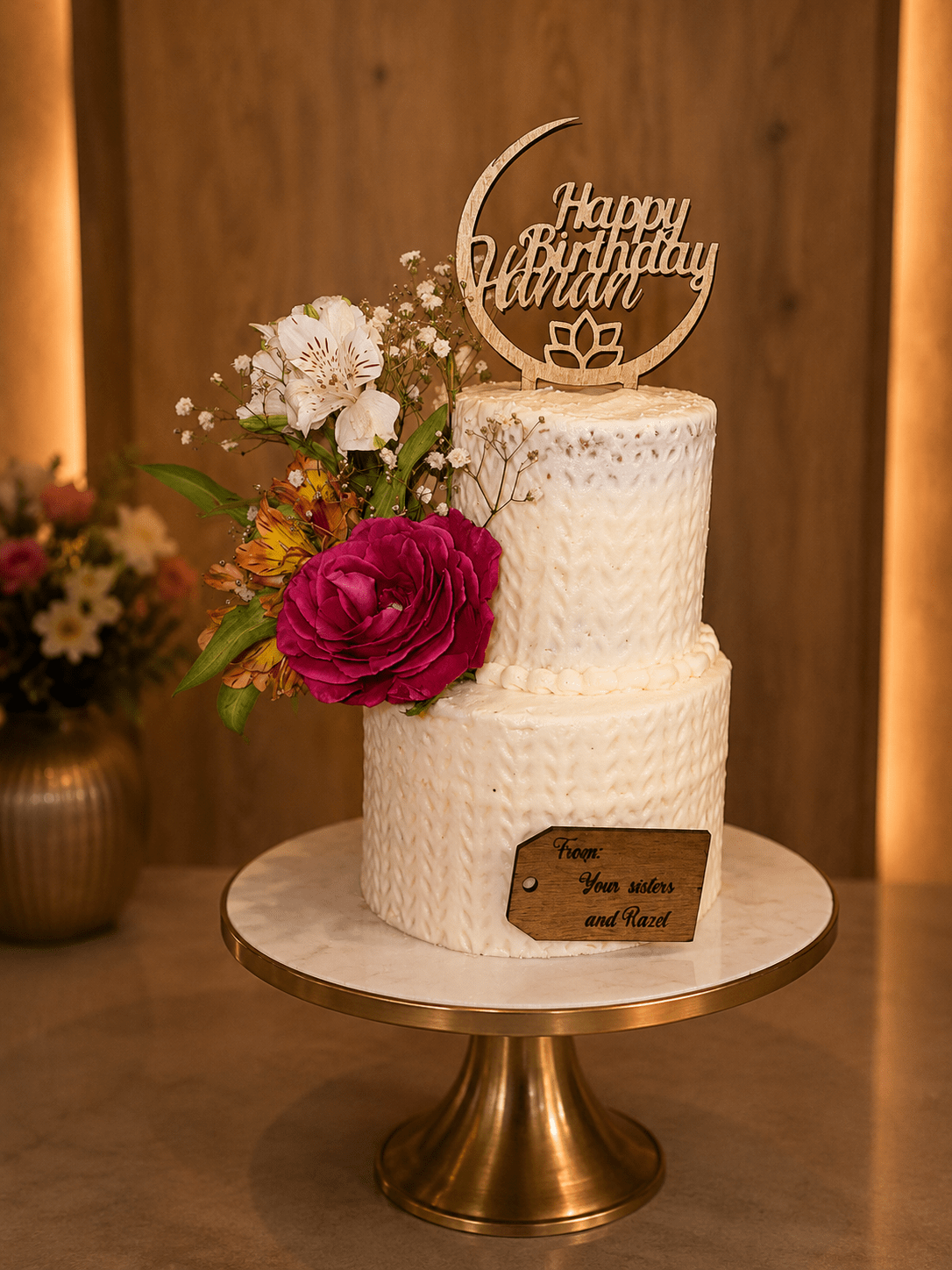Custom Birthday Cake with Rustic Florals celebration cake by Irresistible Desserts